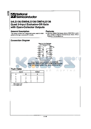 DM74LS136 datasheet - QUAD 2-INPUT EXCLUSIVE-OR GATE WITH OPEN-COLLECTOR OUTPUTS