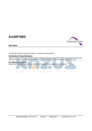 AM29F160DB90 datasheet - 16 Megabit (2 M x 8-Bit/1 M x 16-Bit) CMOS 5.0 Volt-only, Boot Sector Flash Memory