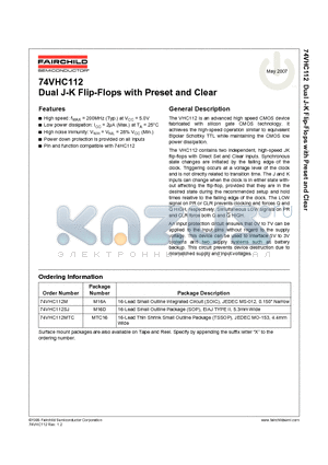 74VHC112M datasheet - Dual J-K Flip-Flops with Preset and Clear
