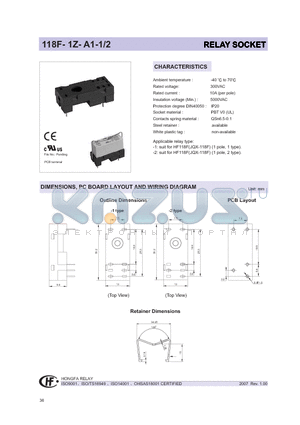 118F-1Z-A1 datasheet - RELAY SOCKET