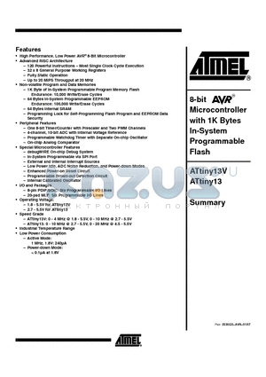 ATTINY13-20SI datasheet - 8-bit Microcontroller with 1K Bytes In-System Programmable Flash