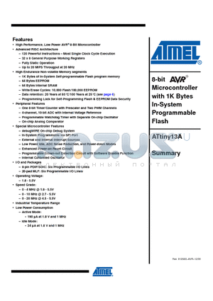 ATTINY13A-MU datasheet - 8-bit Microcontroller with 1K Bytes In-System Programmable Flash
