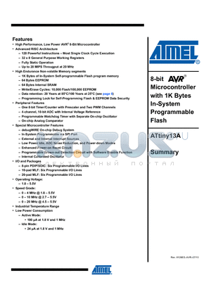 ATTINY13A-SH datasheet - 8-bit Microcontroller with 1K Bytes In-System Programmable Flash