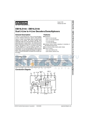 DM74LS155 datasheet - Dual 2-Line to 4-Line Decoders/Demultiplexers