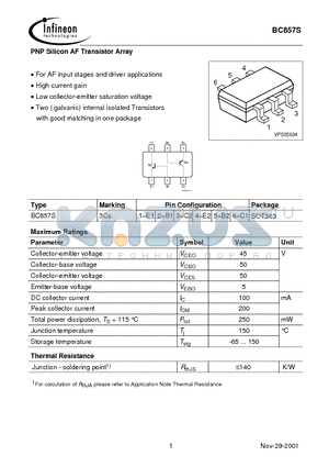 BC857S datasheet - PNP Silicon AF Transistor Array