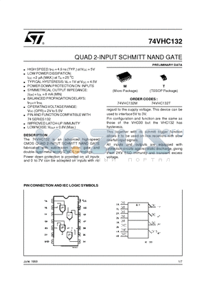 74VHC132 datasheet - QUAD 2-INPUT SCHMITT NAND GATE