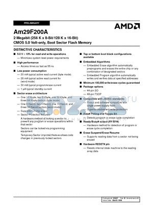 AM29F200AB-150SC datasheet - 2 Megabit (256 K x 8-Bit/128 K x 16-Bit) CMOS 5.0 Volt-only, Boot Sector Flash Memory