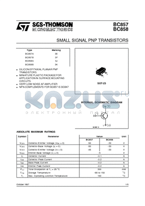 BC858A datasheet - SMALL SIGNAL PNP TRANSISTORS