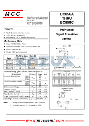 BC858A datasheet - PNP Small Signal Transistor 310mW