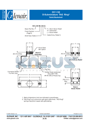 557-130M2 datasheet - D-Subminiature TAG Ring Solid Backshell