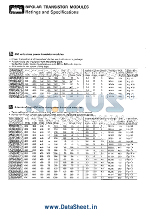 2DI200A-050 datasheet - BIPOLAR TRANSISTOR MODULES Rating and Specifications