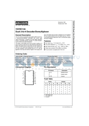 74VHC139SJ datasheet - Dual 2-to-4 Decoder/Demultiplexer