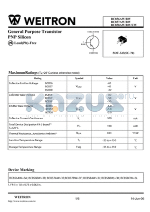 BC858AW datasheet - General Purpose Transistor PNP Silicon