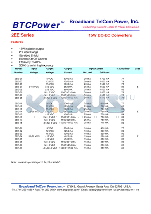 2EE-01 datasheet - 15W DC-DC Converters