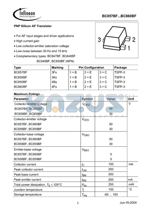 BC858BF datasheet - PNP Silicon AF Transistor