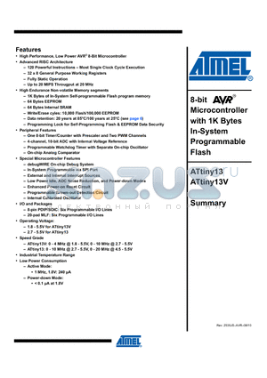 ATTINY13V datasheet - 8-bit Microcontroller with 1K Bytes In-System Programmable Flash