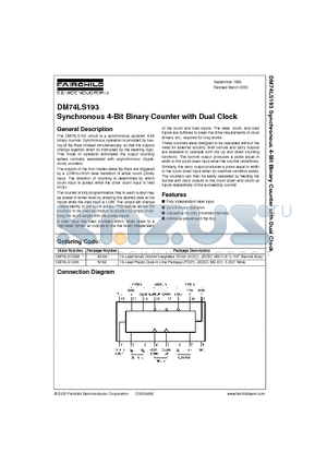 DM74LS193M datasheet - Synchronous 4-Bit Binary Counter with Dual Clock