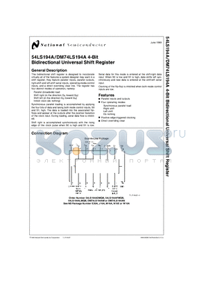 DM74LS194A datasheet - 4-Bit Bidirectional Universal Shift Register