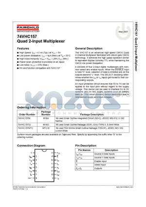 74VHC157SJ datasheet - Quad 2-Input Multiplexer