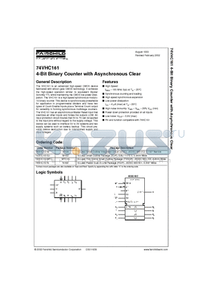 74VHC161 datasheet - 4-Bit Binary Counter with Asynchronous Clear