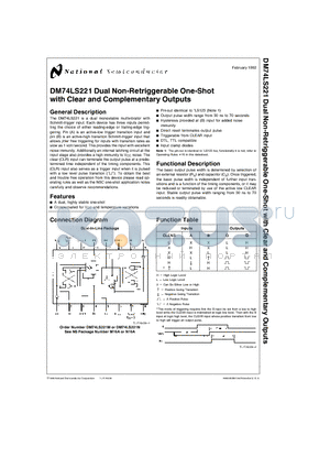 DM74LS221M datasheet - Dual Non-Retriggerable One-Shot with Clear and Complementary Outputs