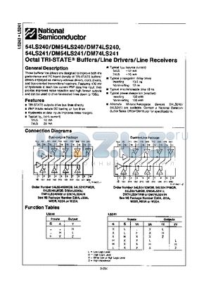 DM74LS241 datasheet - Octal TRI-STATE Buffers/Line Drivers/Line Receivers