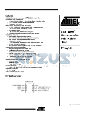ATTINY15L-1SC datasheet - 8-bit Microcontroller with 1K Byte Flash