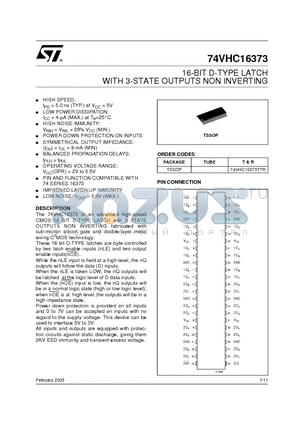 74VHC16373_03 datasheet - 16-BIT D-TYPE LATCH WITH 3-STATE OUTPUTS NON INVERTING