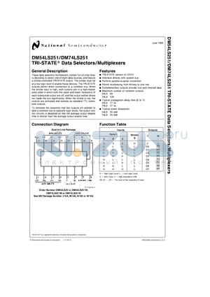 DM74LS251 datasheet - TRI-STATE Data Selectors/Multiplexers