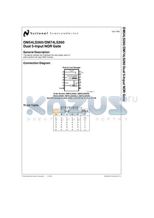 DM74LS260M datasheet - Dual 5-Input NOR Gate