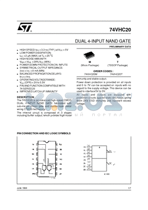 74VHC20M datasheet - DUAL 4-INPUT NAND GATE