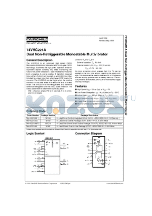 74VHC221AM datasheet - Dual Non-Retriggerable Monostable Multivibrator