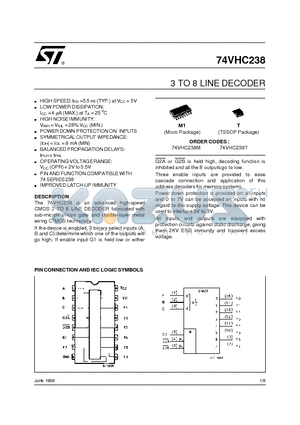 74VHC238T datasheet - 3 TO 8 LINE DECODER