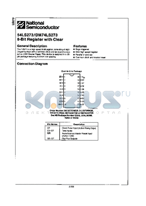 DM74LS273M datasheet - 8-BIT REGISTER WITH CLEAR