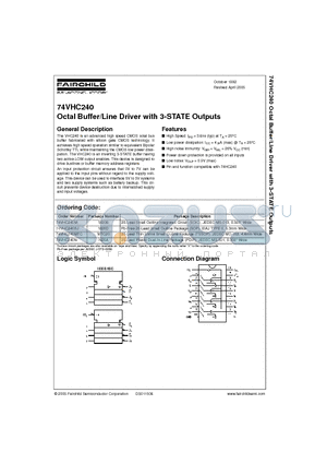 74VHC240N datasheet - Octal Buffer/Line Driver with 3-STATE Outputs