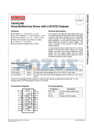 74VHC240SJ datasheet - Octal Buffer/Line Driver with 3-STATE Outputs