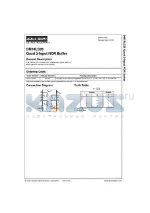 DM74LS28M datasheet - Quad 2-Input NOR Buffer