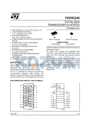 74VHC245M datasheet - OCTAL BUS TRANSCEIVER 3-STATE