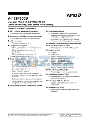 AM29F200B datasheet - 2 Megabit (256 K x 8-Bit/128 K x 16-Bit) CMOS 5.0 Volt-only, Boot Sector Flash Memory