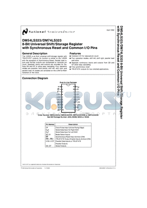 DM74LS323N datasheet - 8-Bit Universal Shift/Storage Register with Synchronous Reset and Common I/O Pins