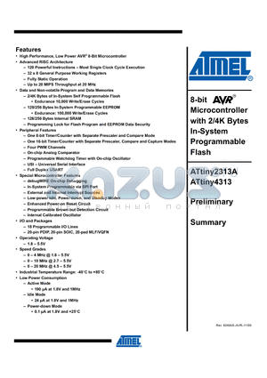 ATTINY2313A-MU datasheet - 8-bit Microcontroller with 2/4K Bytes In-System Programmable Flash