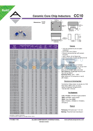 CC10-1500NJ-RC datasheet - Ceramic Core Chip Inductors