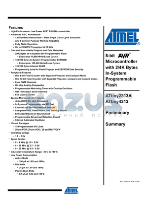 ATTINY2313A-SU datasheet - 8-bit Microcontroller with 2/4K Bytes In-System Programmable Flash