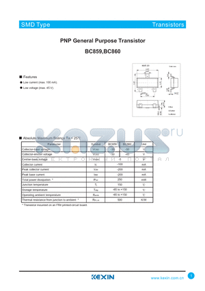 BC860B datasheet - PNP General Purpose Transistor