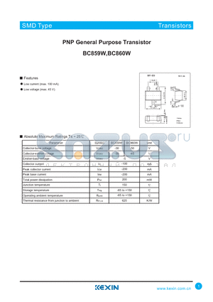 BC860W datasheet - PNP General Purpose Transistor