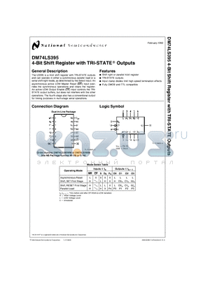 DM74LS395N datasheet - 4-Bit Shift Register with TRI-STATE Outputs