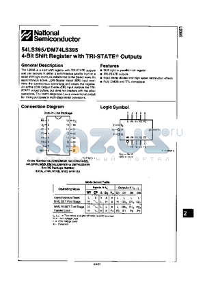 DM74LS395N datasheet - 4-BIT SHIFT REGISTER WITH TRI-STATE OUTPUTS