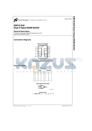 DM74LS40 datasheet - Dual 4-Input NAND Buffer