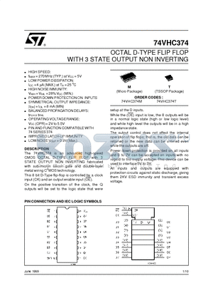 74VHC374T datasheet - OCTAL D-TYPE FLIP FLOP WITH 3 STATE OUTPUT NON INVERTING