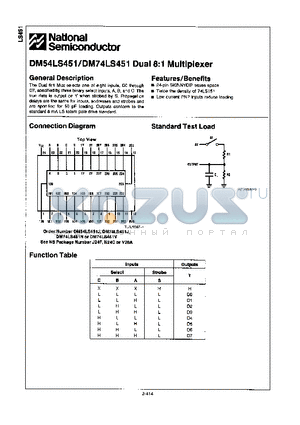 DM74LS451 datasheet - DM54LS451/DM74LS451 DUAL 8:1 Multiplexer